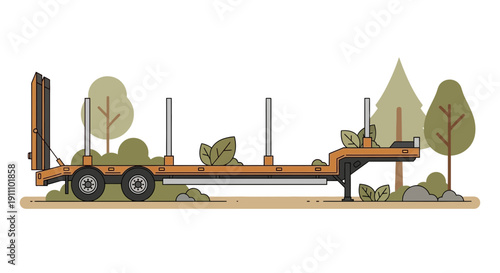 Heavy Duty Logging Trailer Illustration For Transporting Timber