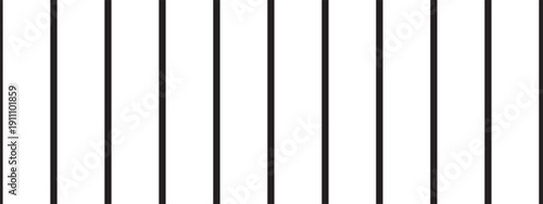 Vertical black parallel straight thin stripes isolated on white background. Minimalistic streaky graphic print. Prison bar texture. Vector graphic illustration