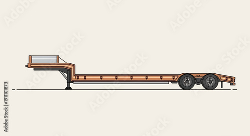 Heavy Duty Lowboy Trailer Vector Illustration For Transporting Oversized Loads