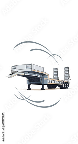 Heavy Duty Lowboy Trailer With Ramps Illustration For Transport