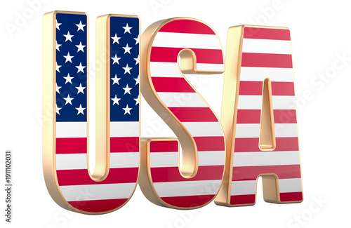 USA letters with American flag. 3D rendering