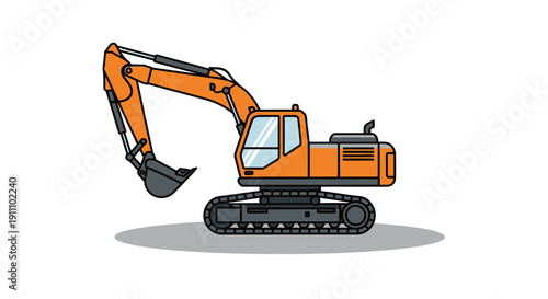 Heavy Duty Orange Excavator Machine Isolated On White Background
