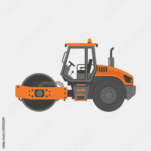 Heavy Duty Orange Roller Compactor Machine Isolated On White
