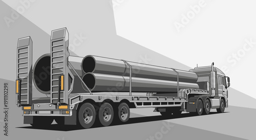Heavy Duty Pipe Hauling Truck on Industrial Transport Route