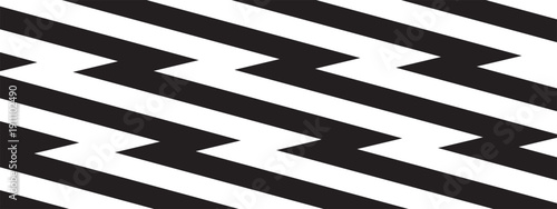 Repeating black and white zigzag lines. Thunder bolt background. Electric power, flash light, jagged stripes pattern. Shock, boom, speed or surprise anime cartoon print. Vector graphic illustration