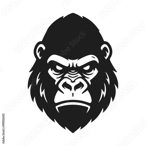 Wallpaper Mural Black and white gorilla head. Angry primate, wild animal, male gorilla, monkey face, zoo icon. Vector illustration for a sports team logo Torontodigital.ca