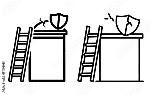 Property perimeter security icons with ladder and shield for residential safety and home improvement branding