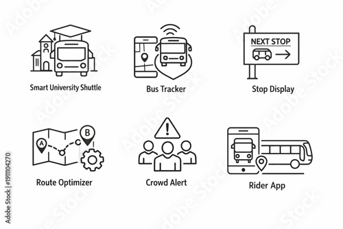 Smart university shuttle system: bus tracker, stop display, route optimizer, crowd alert, rider app