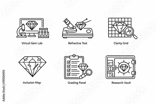Icons of virtual gem lab and diamond analysis tools