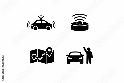 Smart car technology: navigation, connectivity, and autonomous features icons