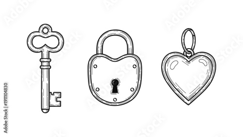 Vintage Key Lock Heart Pendant