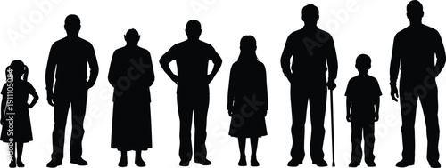 Silhouette, diverse family, generations, children, adults, elderly, community, togetherness, unity, people, standing, group, diversity, age, gender, inclusive, teamwork, support, lifestyle, concept