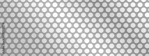 Perforated metallic texture. Steel, chrome or titanium plate, panel, radiator or speaker grill surface with repeated round holes. Shiny material with dotted structure. Vector realistic illustration
