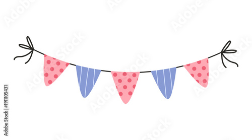 Garland with colorful flags for birthdays, celebrations, children's decor, and festive designs, garland decoration festive icon isolated