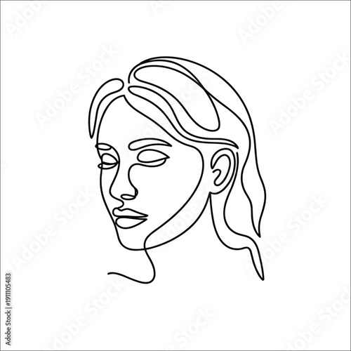 Woman Face Line Art Drawing Minimalist Style Abstract Portrait