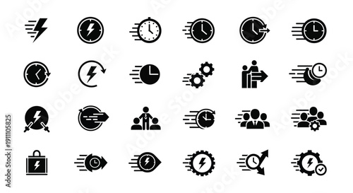 Speed and velocity icons illustrate rapid movement.