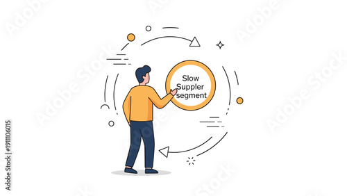 Male character analyzing slow supply chain process diagram