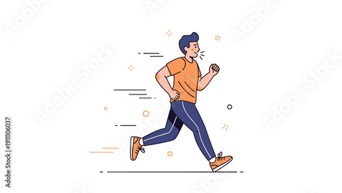 Animated male character jogging in sports attire with motion lines depicting speed