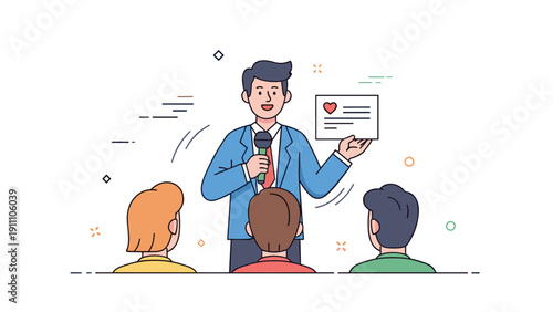 Male presenter engages audience with heartfelt message in presentation