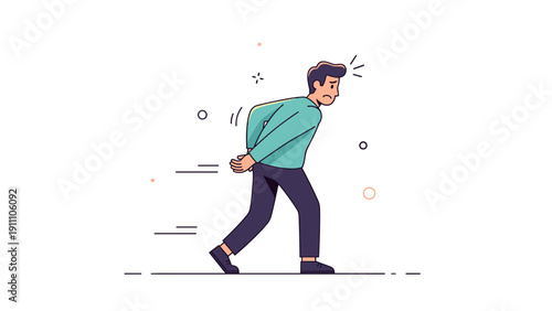 Illustration of frustrated young caucasian male walking with hands behind back