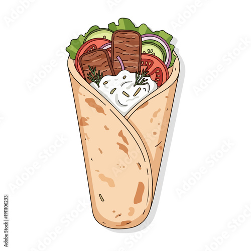 Traditional Greek Gyros Realistic Flat Vector Illustration Isolated on White Background