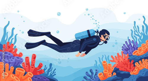 Exploring Vibrant Coral Reefs Underwater With A Diver