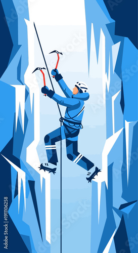 Extreme Ice Climbing Adventure Ascending Vertical Frozen Wall