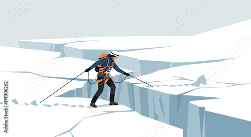 Extreme Glacier Traverse With Ice Axe For Safety