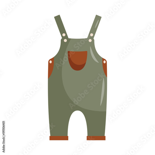 Infant overalls with pockets in flat cartoon style isolated on light background. Suitable for nursery themes, apparel design, and children products.
