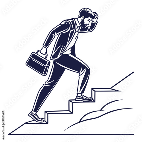 A man climbing up the stairs with a briefcase Vector