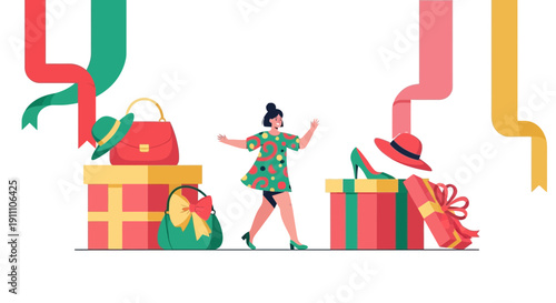 Fashionista Joyfully Unboxing Stylish Accessories And Gifts From Colorful Boxes