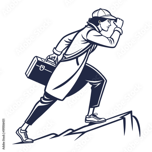 A man with a briefcase walking up a steep hill Vector
