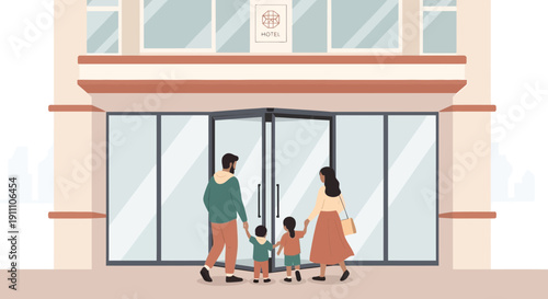 Family Arrives At Hotel Entrance On Vacation Getaway