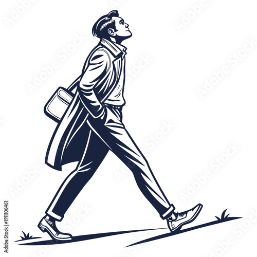 A man walking down the street with a briefcase Vector