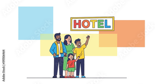 Family Arriving At Hotel Welcoming Vacation Starts