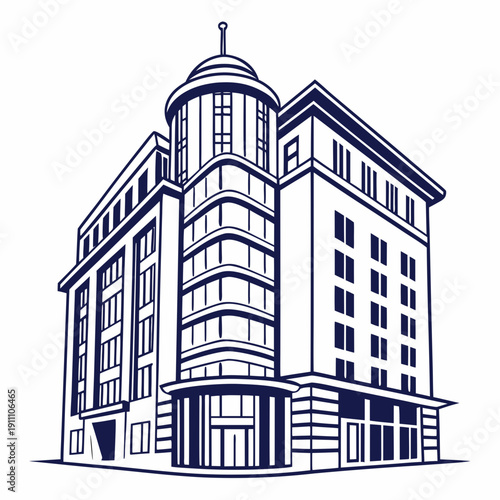 A large building with a tower and many windows Vector