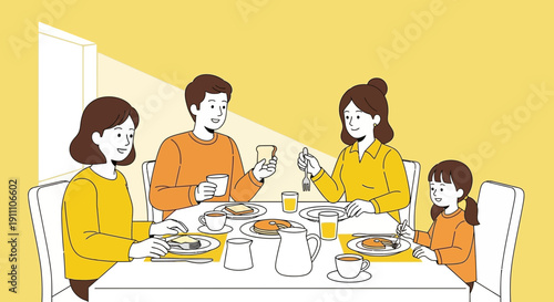 Family Enjoying A Joyful Morning Breakfast Together At A Table