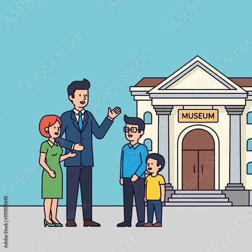 Family Enjoys Educational Tour At A Vibrant Museum Building Engagingly