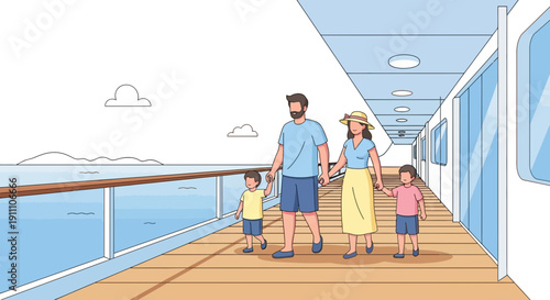 Family Enjoying Scenic Cruise Vacation Onboard A Ship Deck