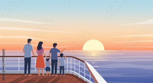 Family Enjoys Majestic Sunset Cruise Adventure At Sea