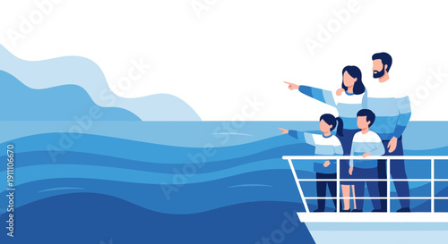 Family Excursion Aboard A Ship Gazing At The Open Sea