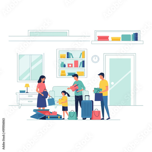 Family Packing Luggage For Vacation Adventure Preparations Excitement