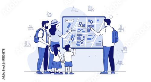 Family Planning A Vacation Adventure Discovering Destinations On A Digital Map