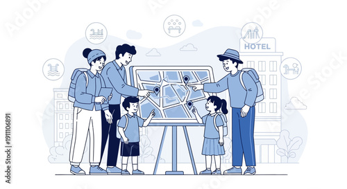 Family Planning A Vacation Exploring Destinations On A Detailed City Map