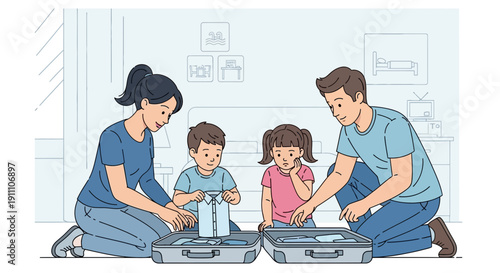 Family Preparing For Vacation Packing Clothes Together For A Trip