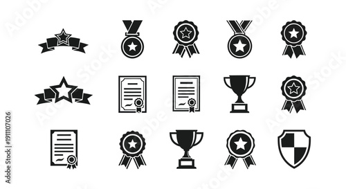 The assortment of achievement awards includes medals.
