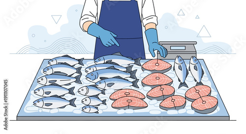 Fresh Fish Market Display With Variety Of Seafood Offerings