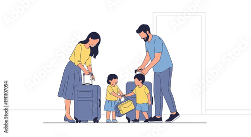 Family Vacation Preparation With Luggage For Adventure And Travel Excitement
