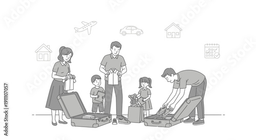 Family Vacation Preparation Packing Luggage Together Seamlessly