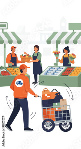 Fresh Market Delivery Service With Groceries And Flowers